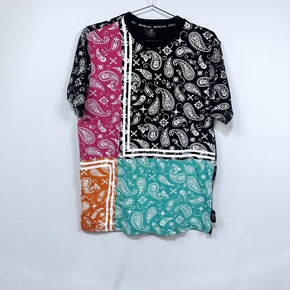 Switch Remarkable Black/Pink/Orange/Teal Paisley Bandana T Shirt Sz Large